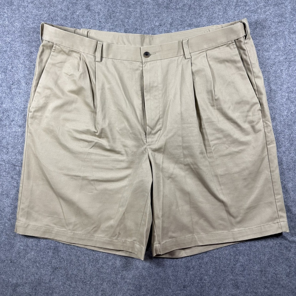 Haggar Pleated Chino Shorts 44 Khaki Tan 100% Cotton Casual